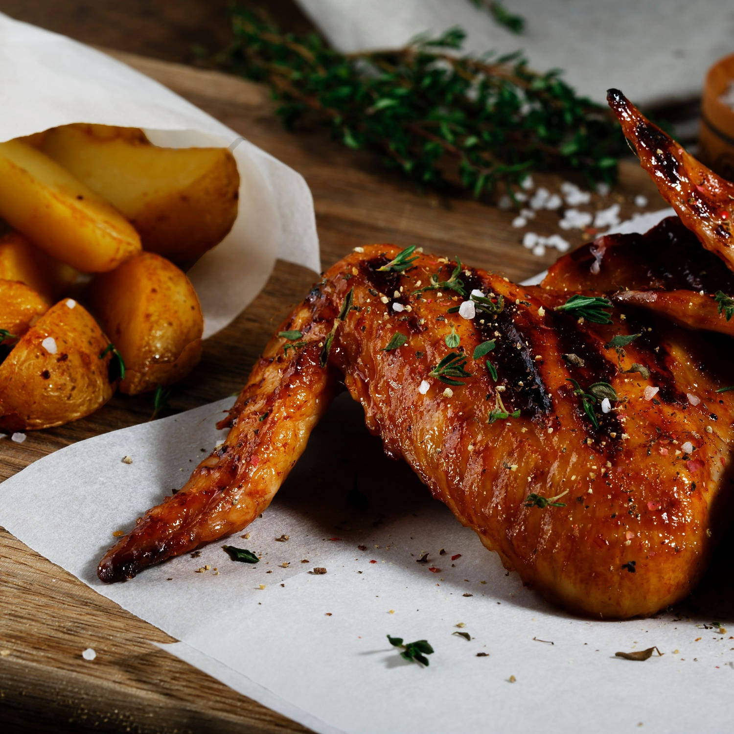Rožmarinov krompir in perutničke z žara