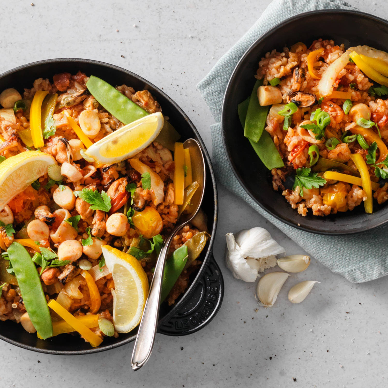 Serviervorschlag: Paella aux fruits de mer et légumes