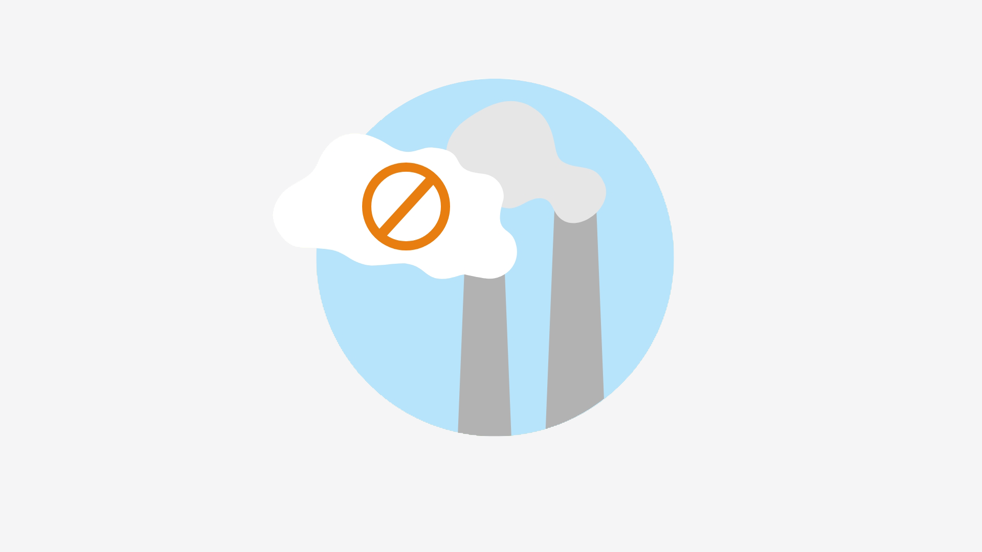 Illustration von zwei Schornsteinen, aus denen Rauch aufsteigt, versehen mit einem Verbotszeichen.