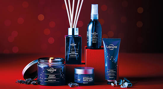 Lacura skincare and wellness products on display