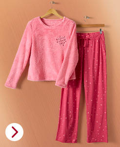 Pink fleece pajama set with polka dots