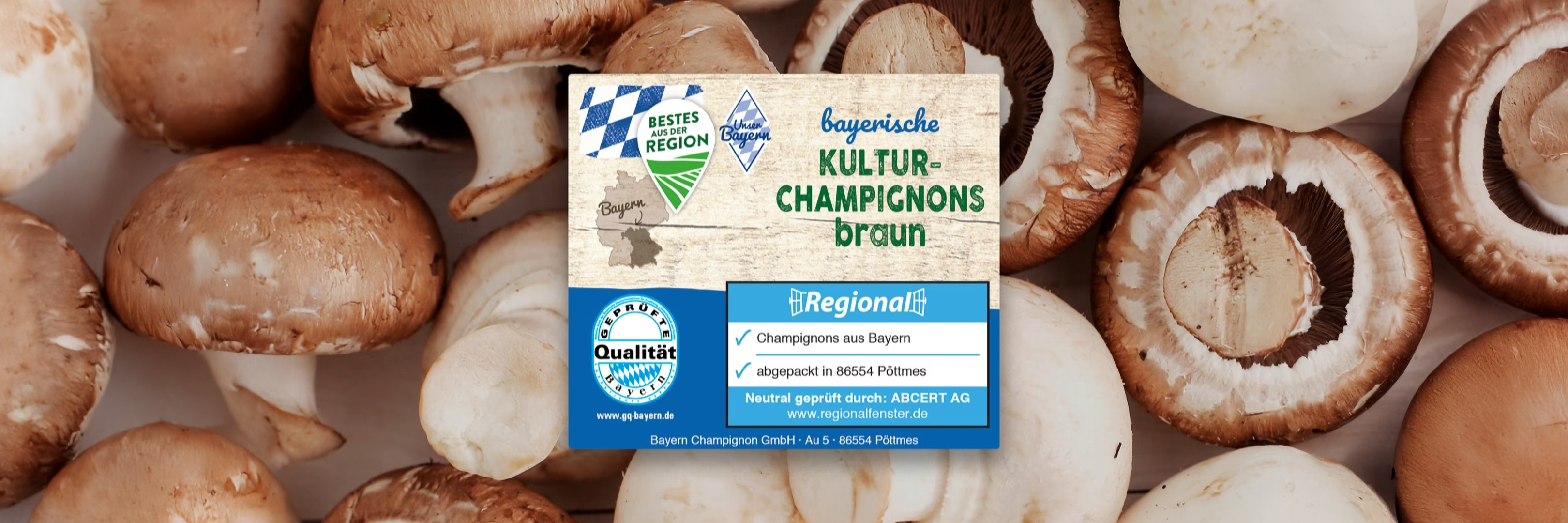 Braune Kultur-Champignons mit Regional-Siegel.