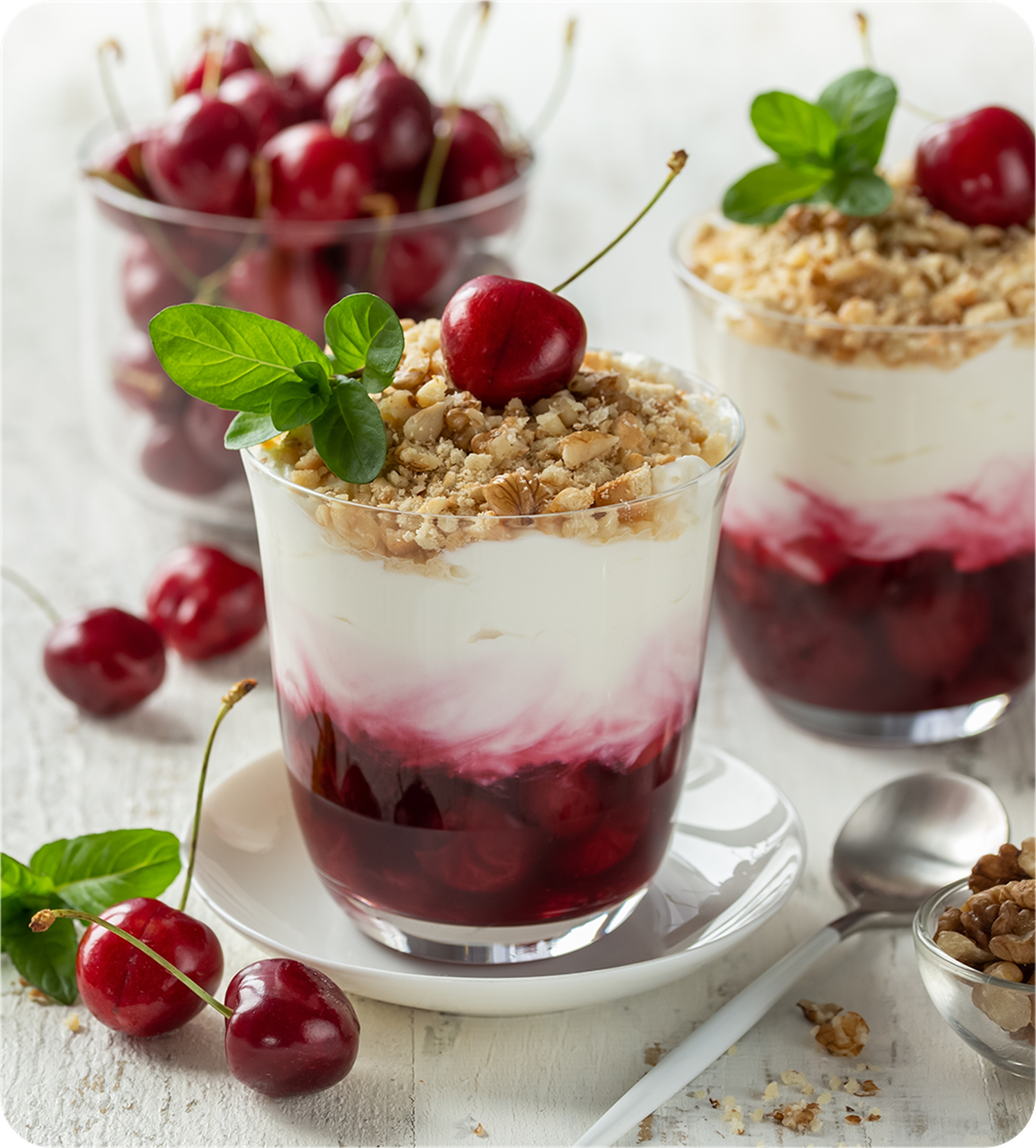 Crema di latte con croccante e ciliegie di Vignola IGP
