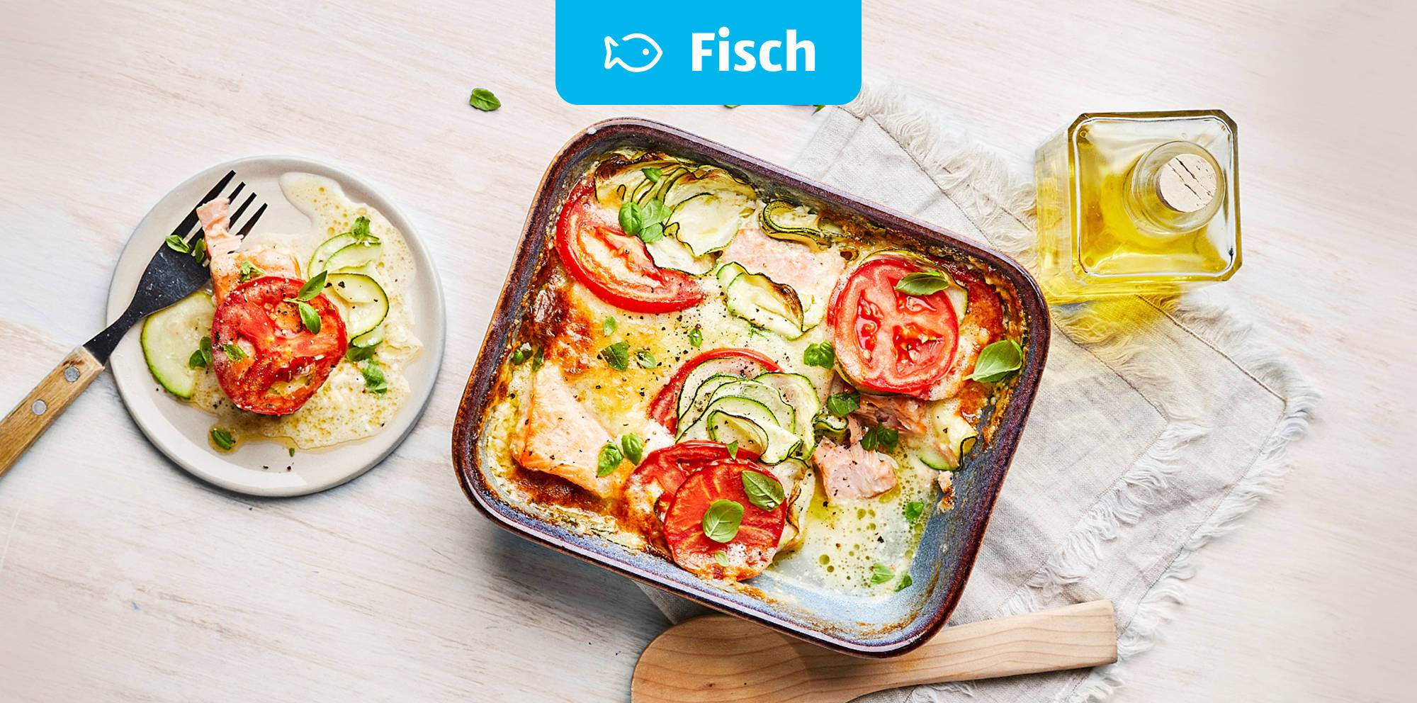 Italienischer Fischauflauf mit Lachs.