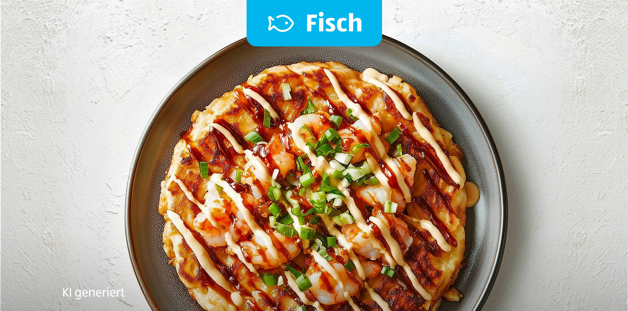 Okonomiyaki mit Garnelen.