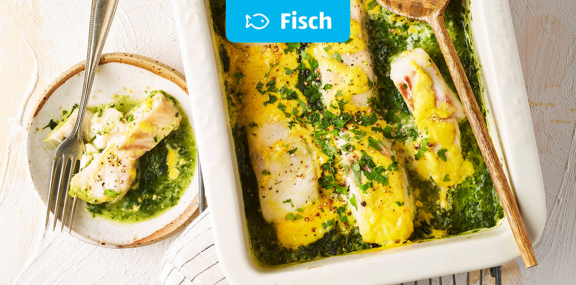 Kabeljau-Spinatgratin.