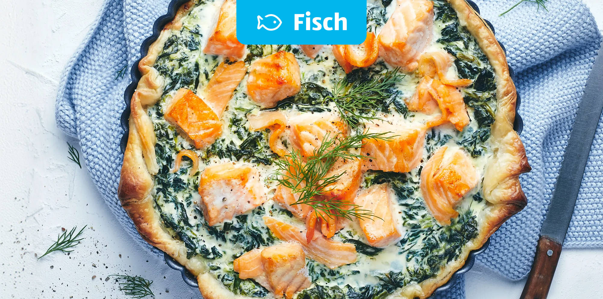 Cremige Lachs-Spinat-Quiche.