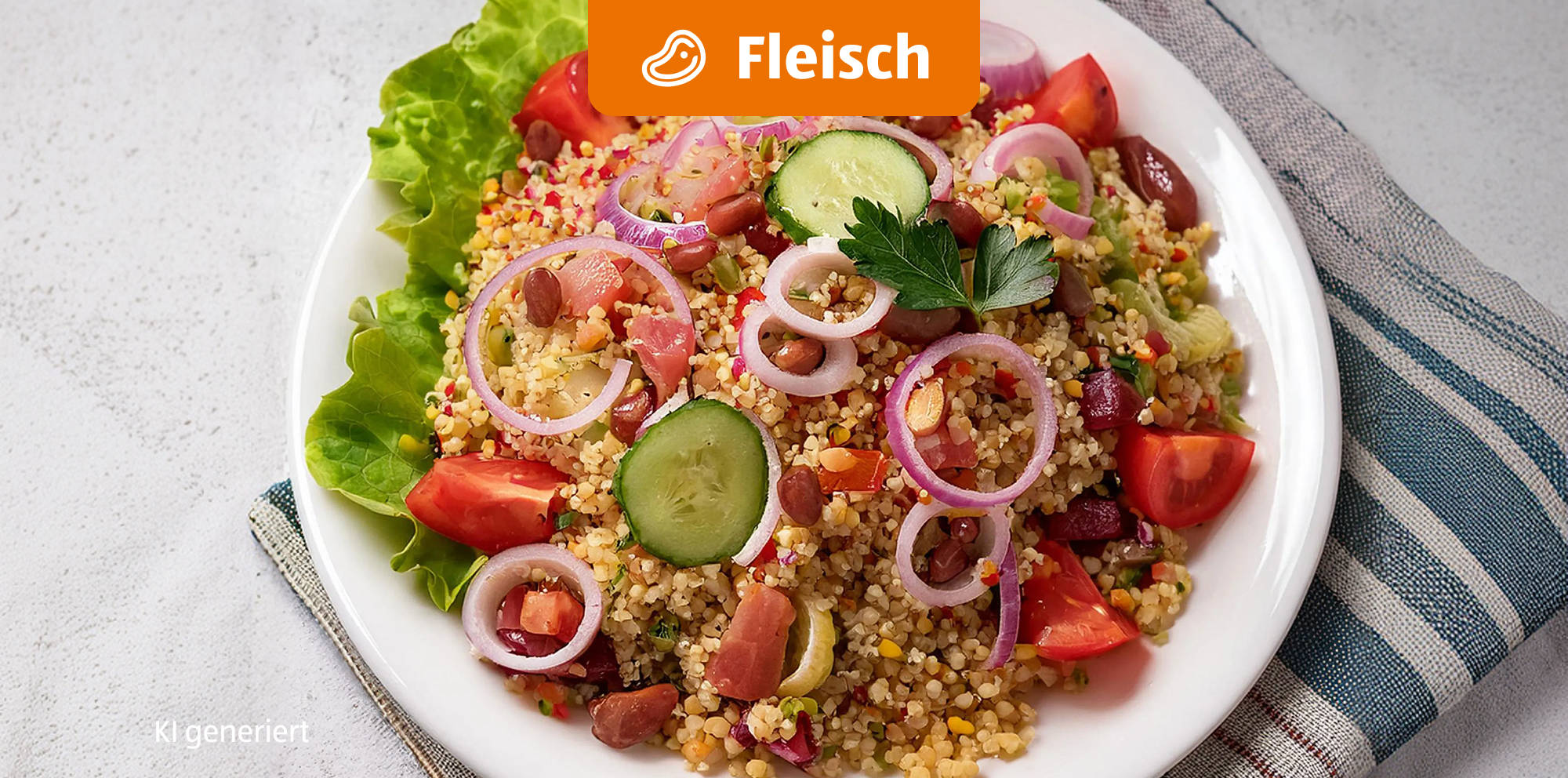 Bunter Couscous-Salat mit Fleisch und Gemüse.