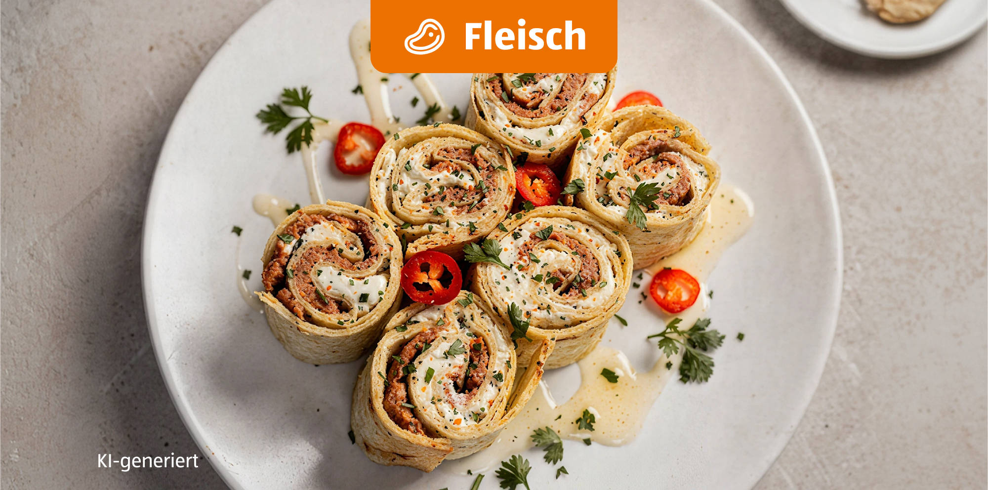 KI generiert Gefüllte Fleisch-Crêpes mit cremiger Soße.