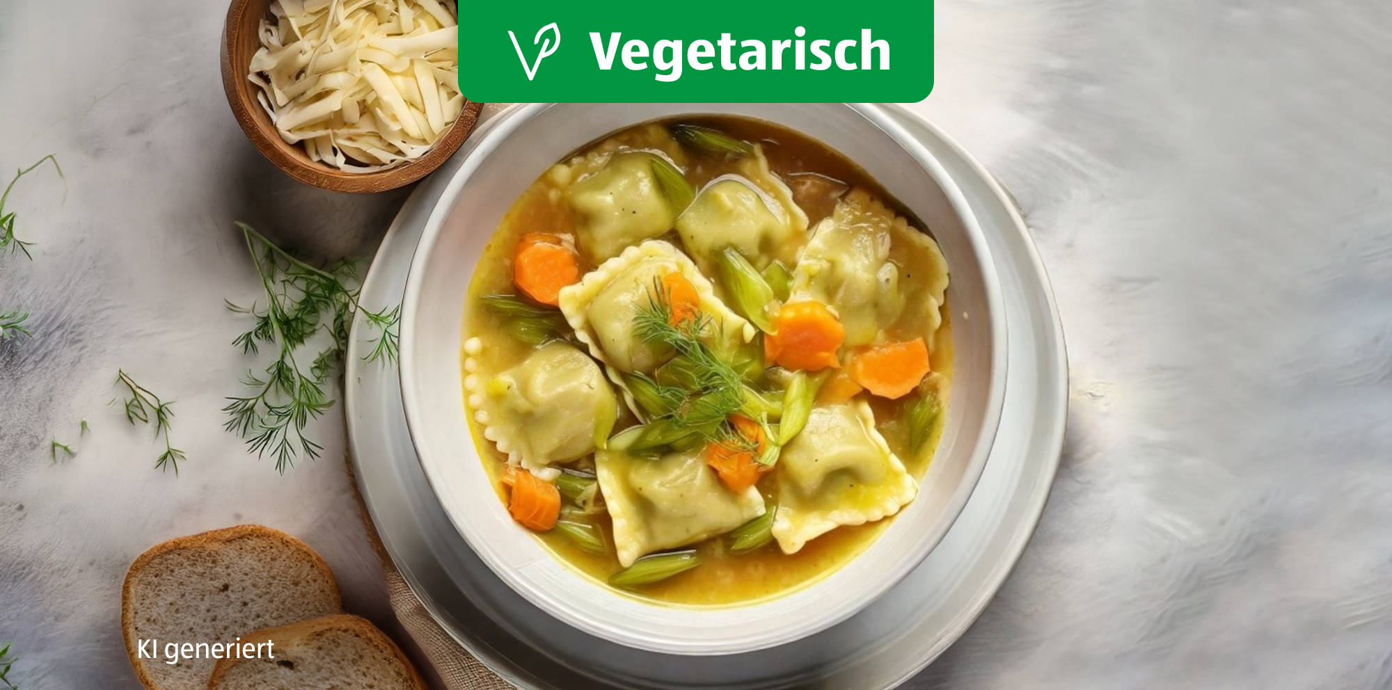 Ravioli-Suppe mit Gemüse.