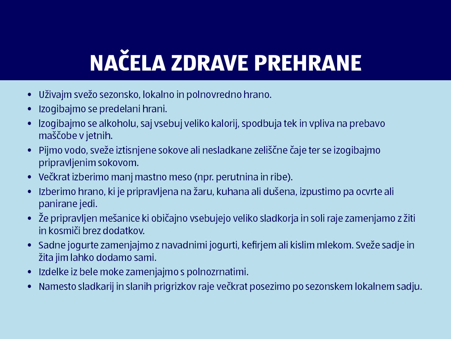 Grafika Načela zdrave prehrane