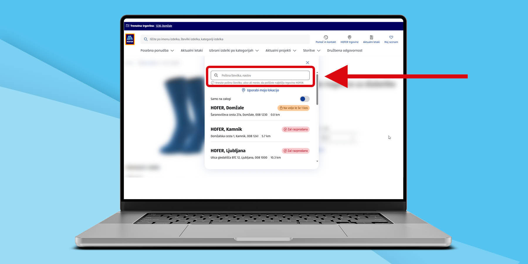 Zaslon prikazuje pregled zaloge