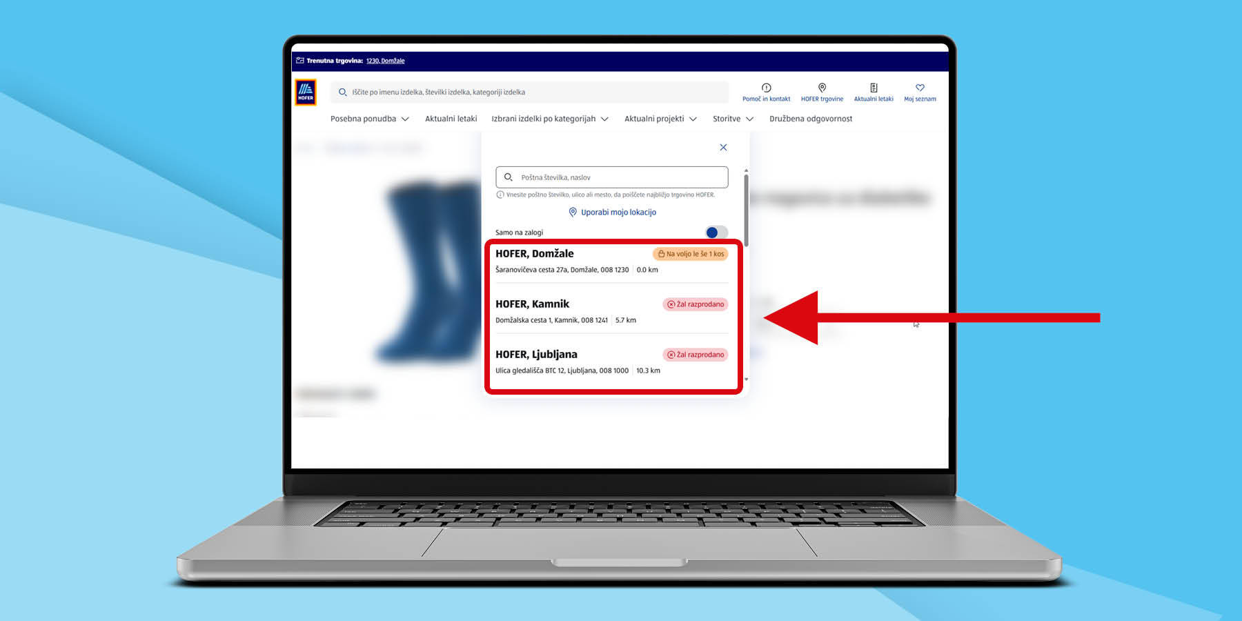 Zaslon prikazuje pregled zaloge