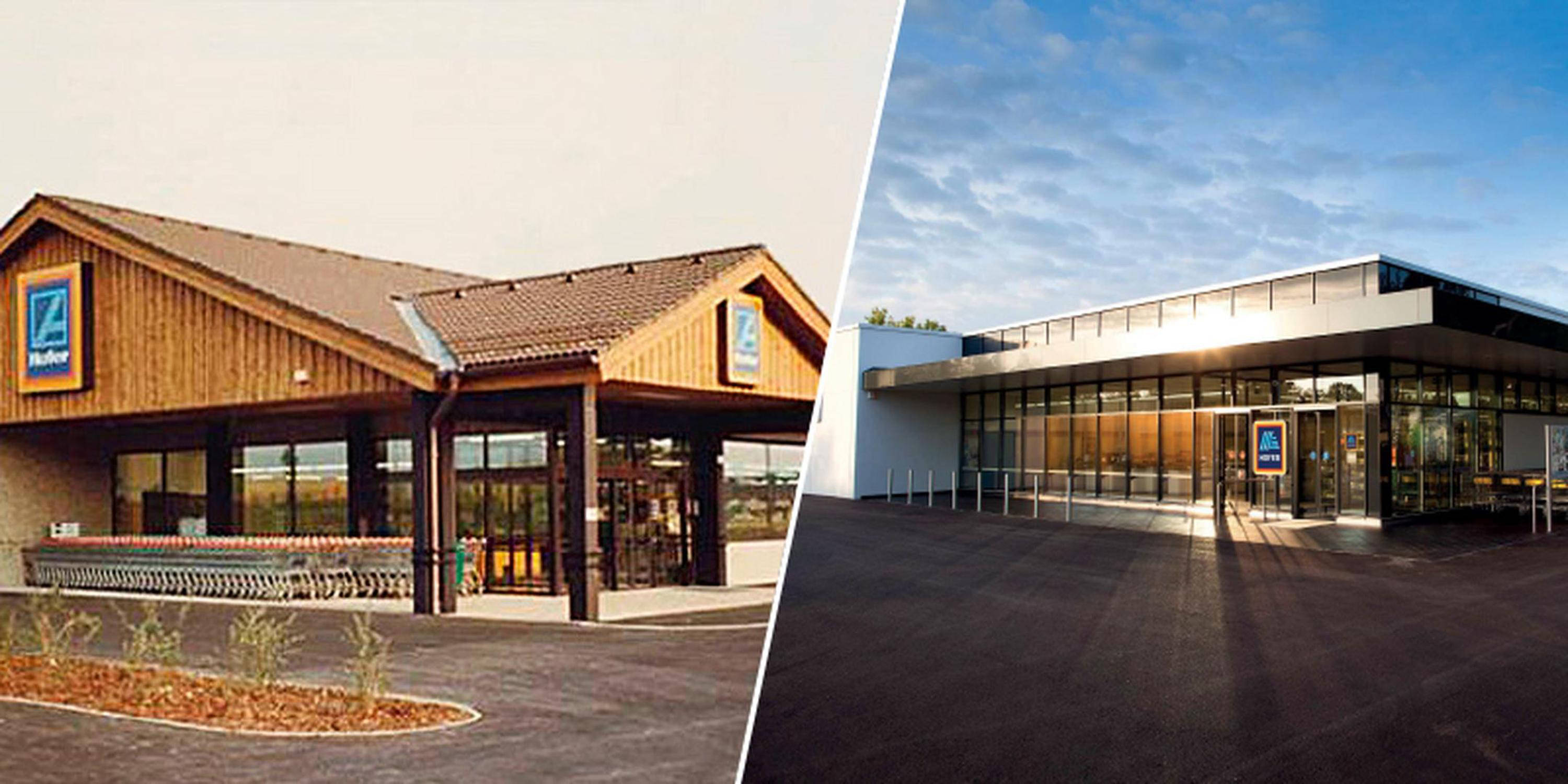 Hoferjeva trgovina iz preteklosti na levi, atualna hofer tgovina na desni