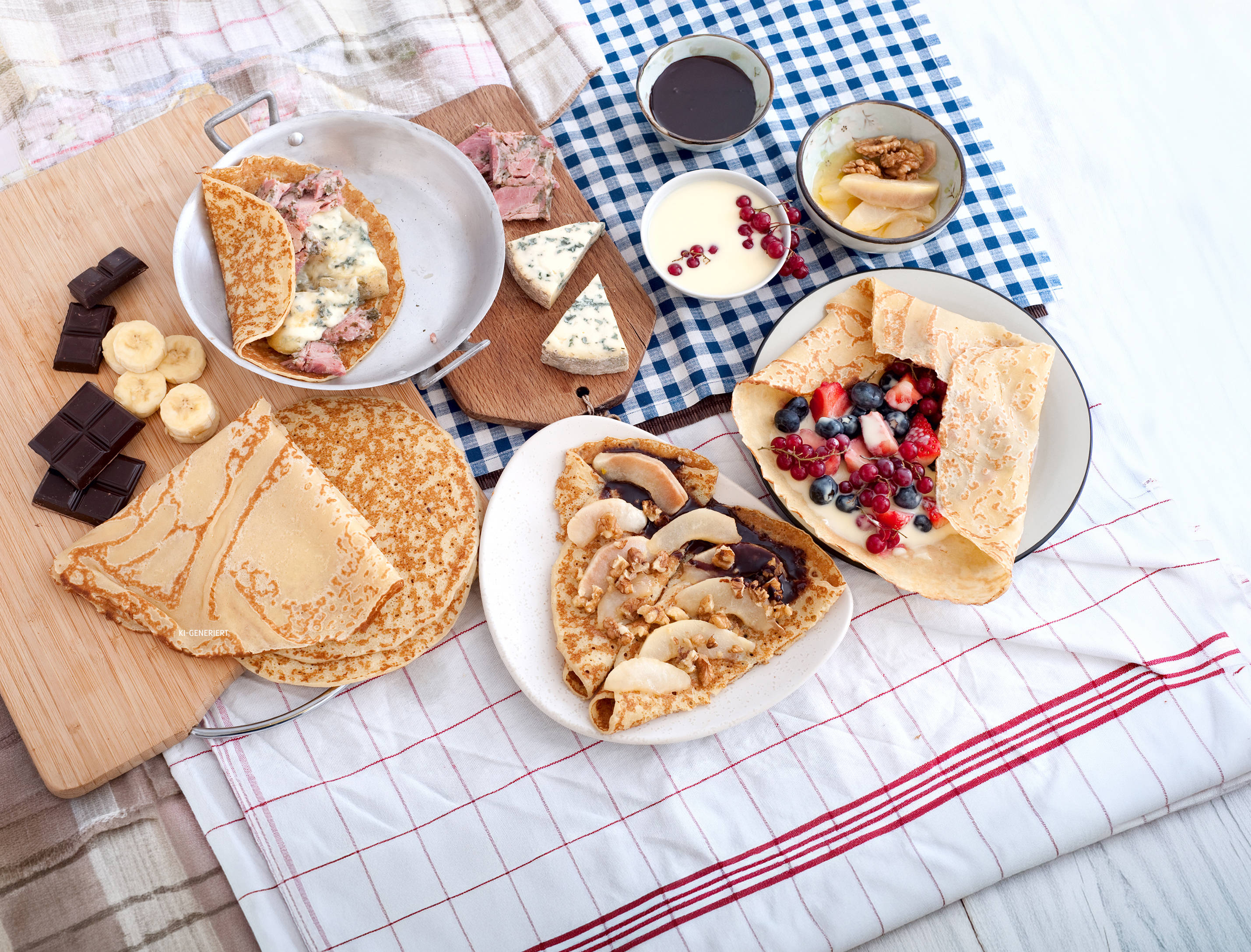 Crepe mit Obst und Käse.