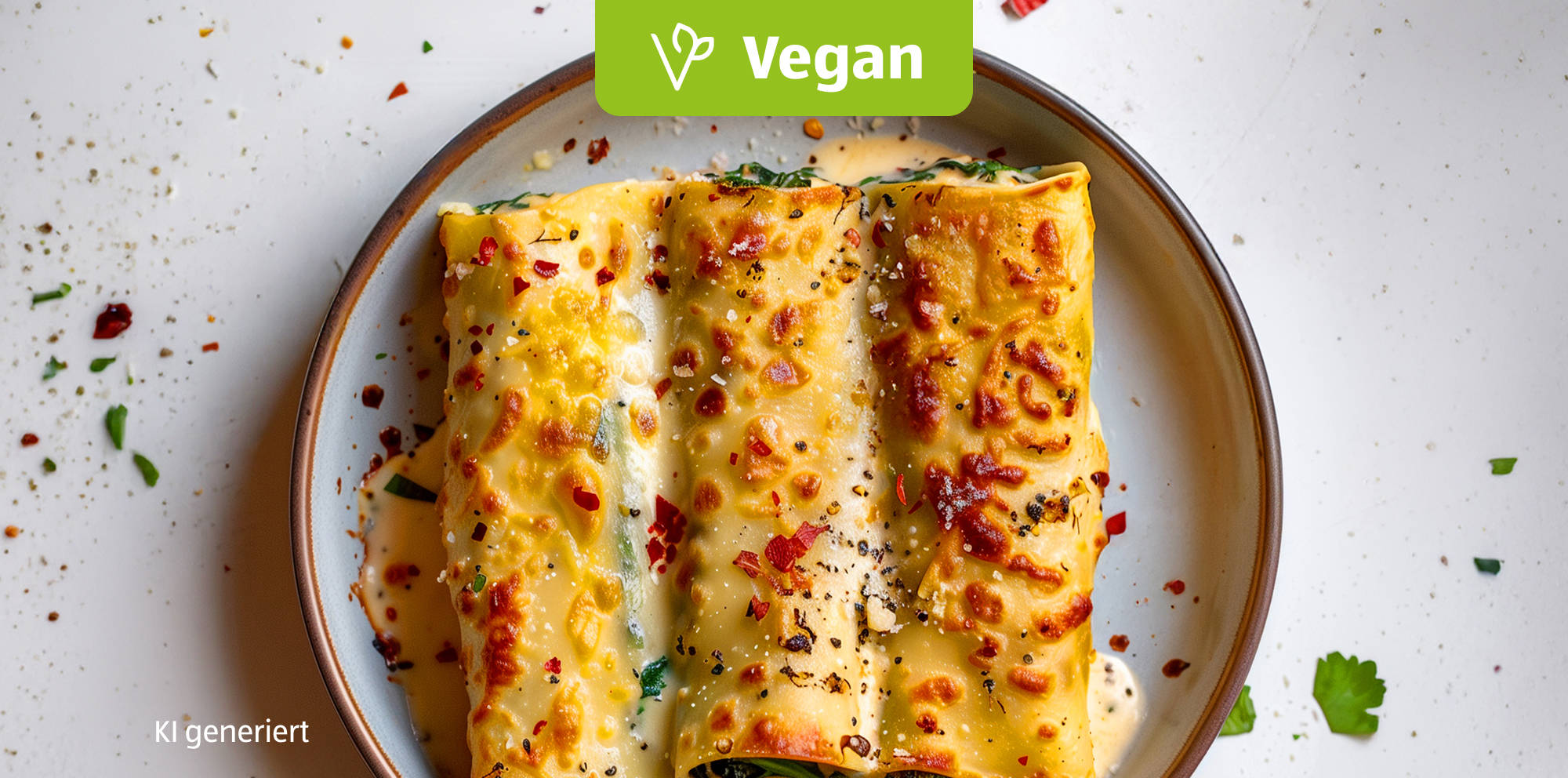Vegane Cannelloni mit cremiger Sauce.