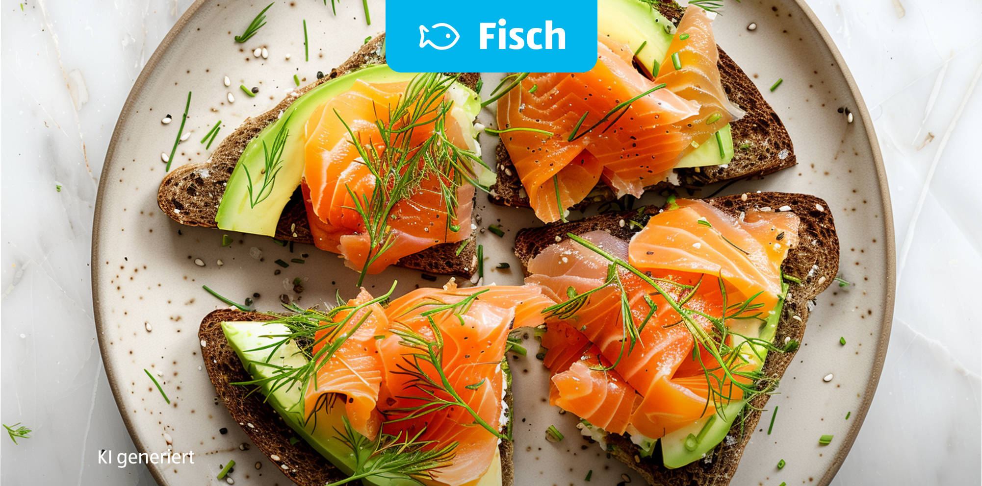 Roggenbrote mit Lachs und Avocado.