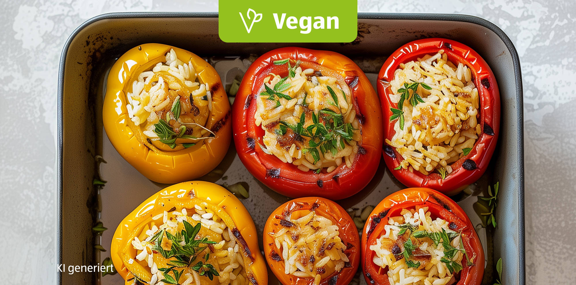Vegane gefüllte Paprika mit Reis und Kräutern.