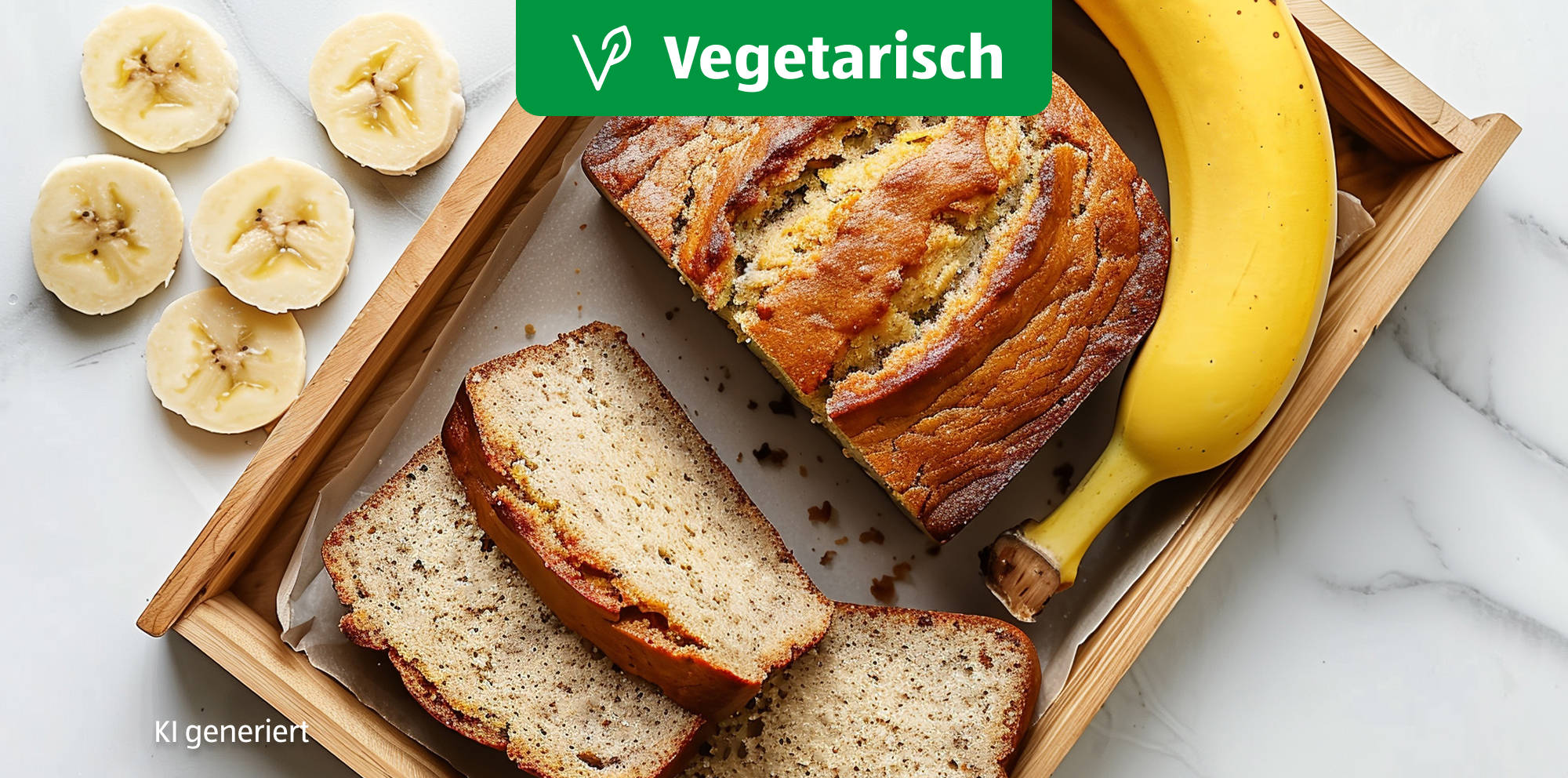 Vegetarischer Bananenbrotlaib mit Scheiben.