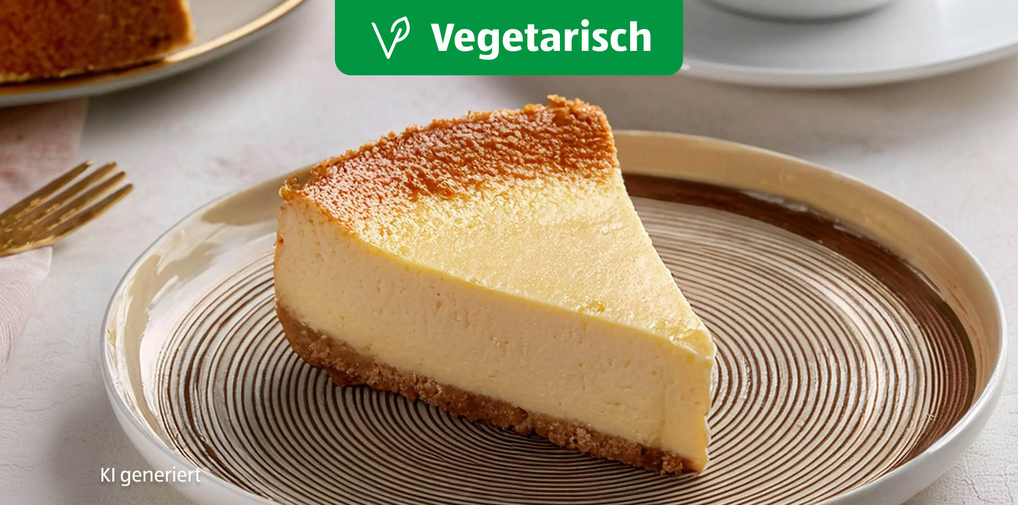 Stück vegetarischer Käsekuchen auf einem Teller.