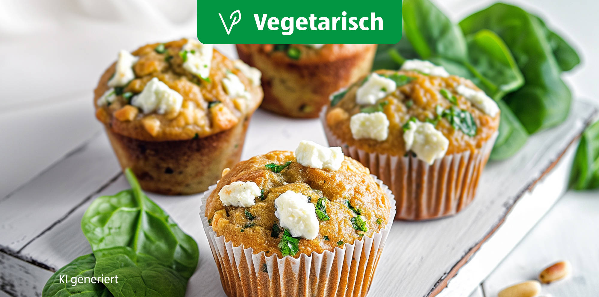 Vegetarische Spinat-Muffins mit Feta-Topping.