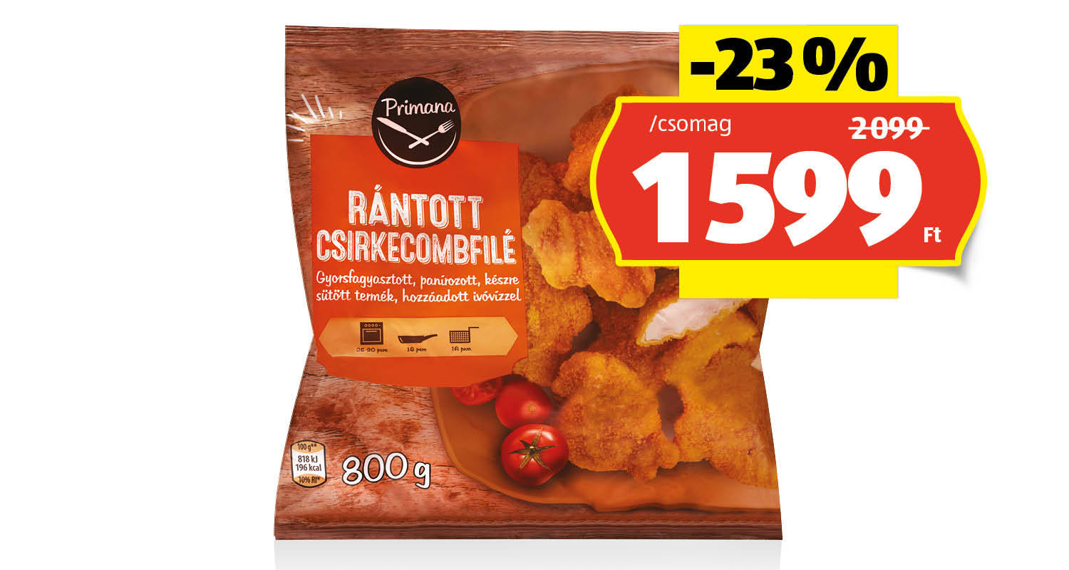 PRIMANA Rántott csirkecombfilé, 800 g/csomag