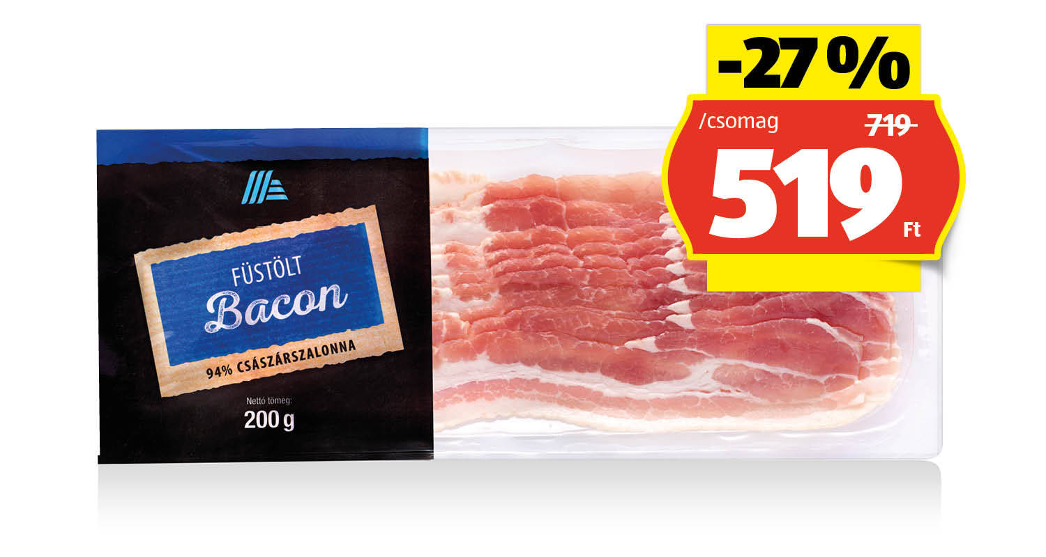 Füstölt bacon, 200 g/csomag