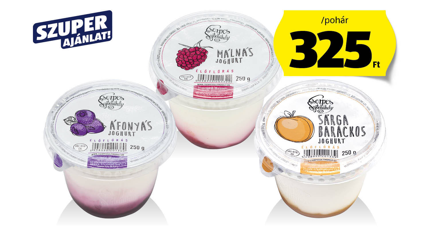 CSERPES SAJTMŰHELY Élőflórás joghurt, 250 g/pohár 