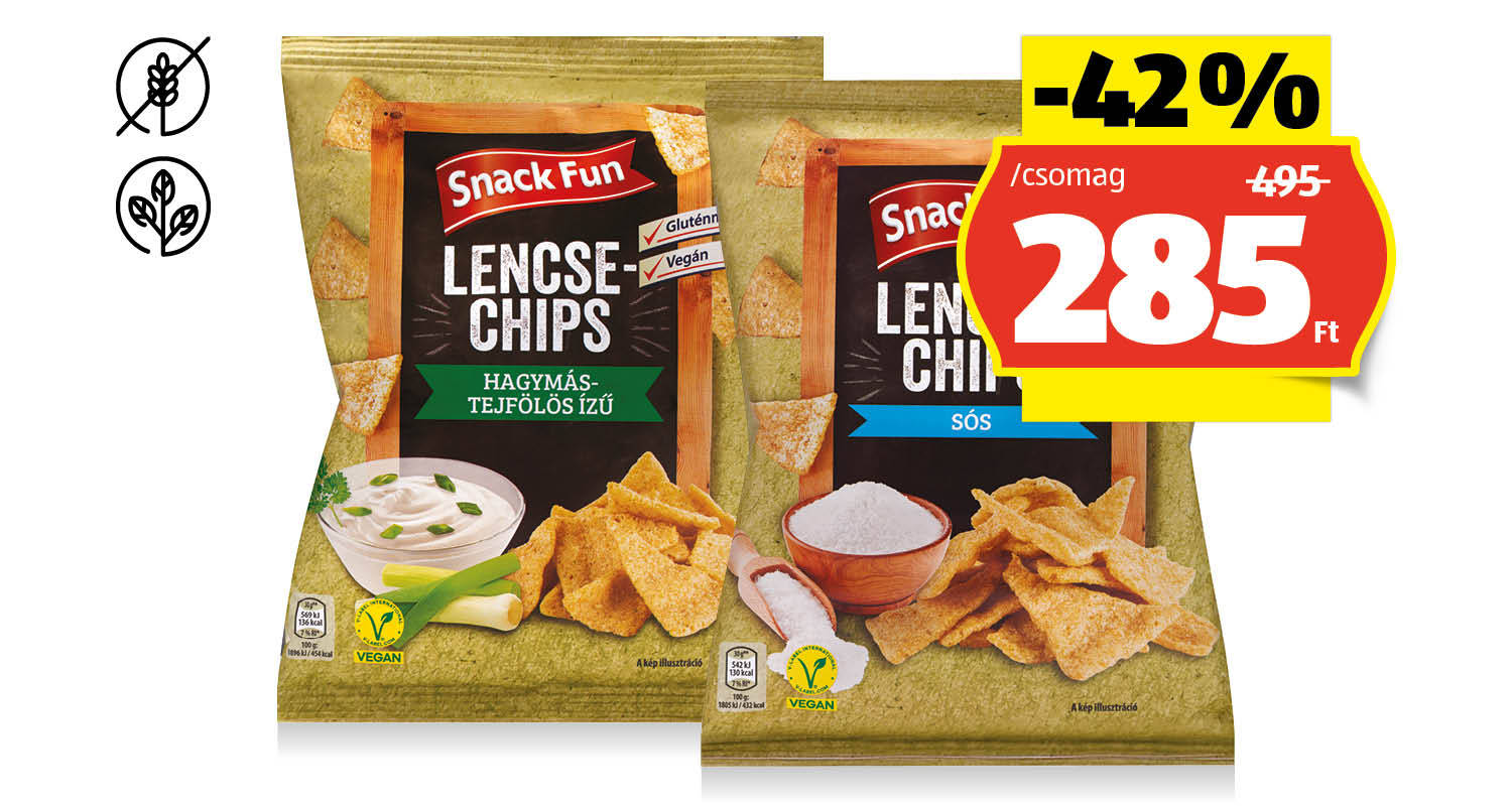 SNACK FUN Lencsechips, 90 g/csomag
