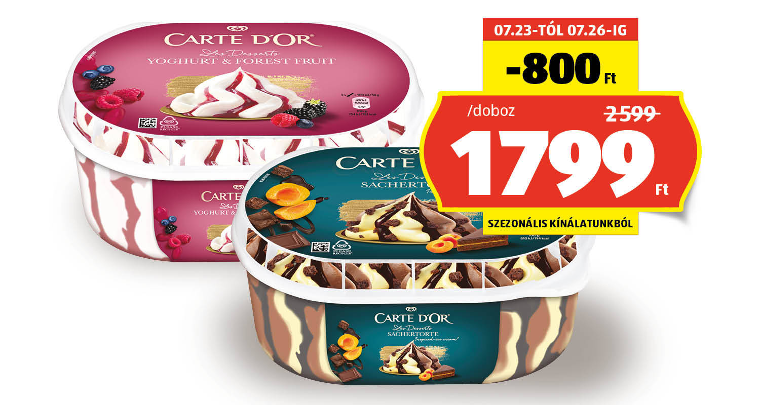CARTE D’OR Jégkrémdesszert, 825 ml/doboz