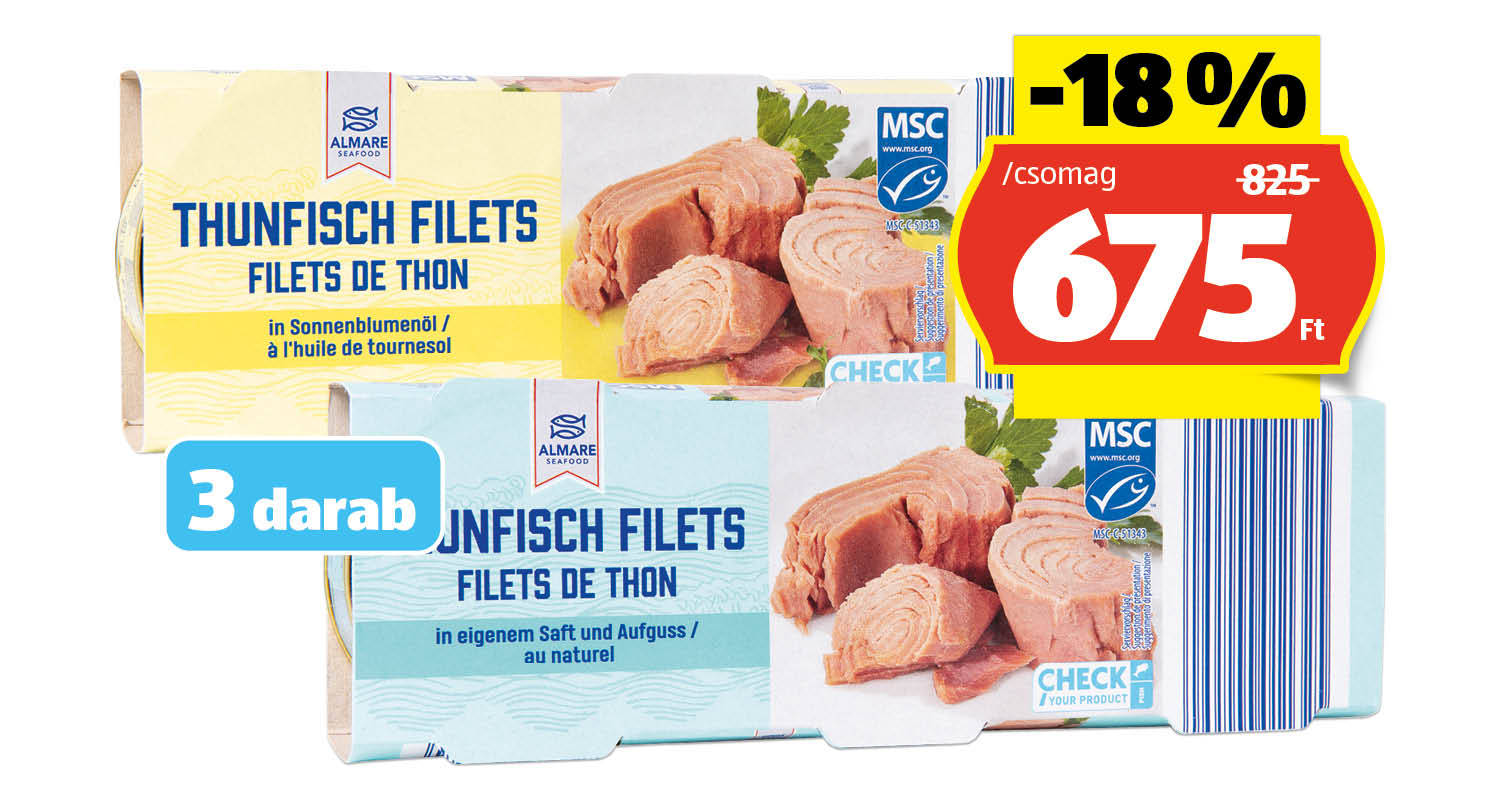 ALMARE SEAFOOD Tonhalfilé, 3 x 80 g vagy 3 x 70 g (3 x 56 g)/csomag