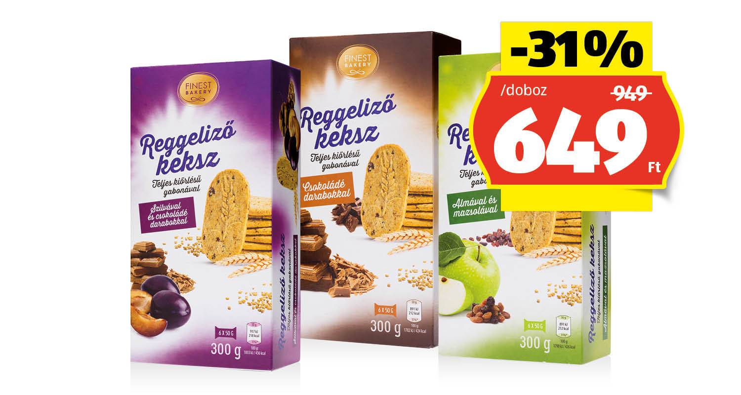 FINEST BAKERY Reggelizőkeksz, 300 g/doboz