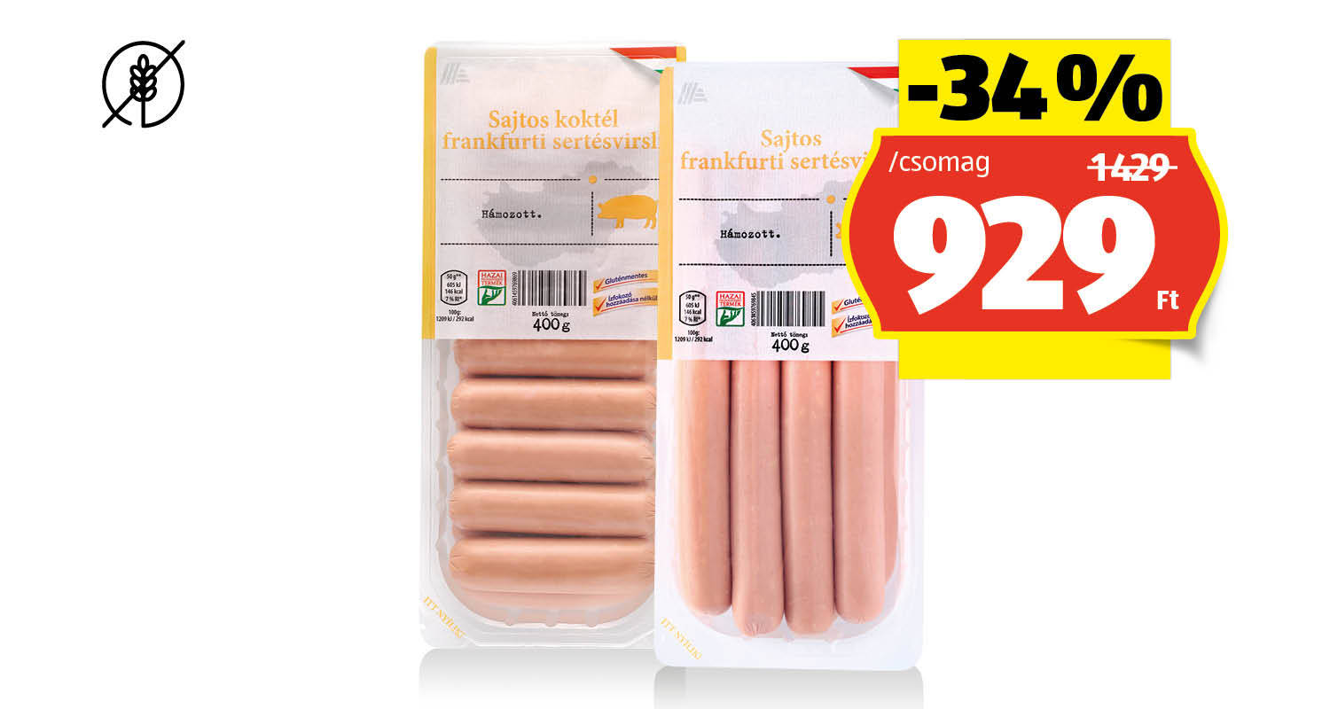 Sajtos frankfurti virsli, 400 g/csomag