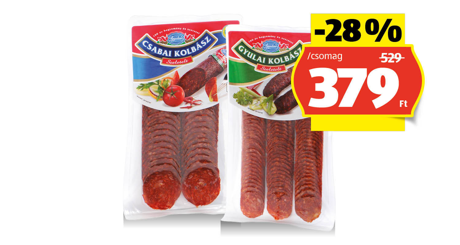 Szeletelt kolbász, 100 g/csomag