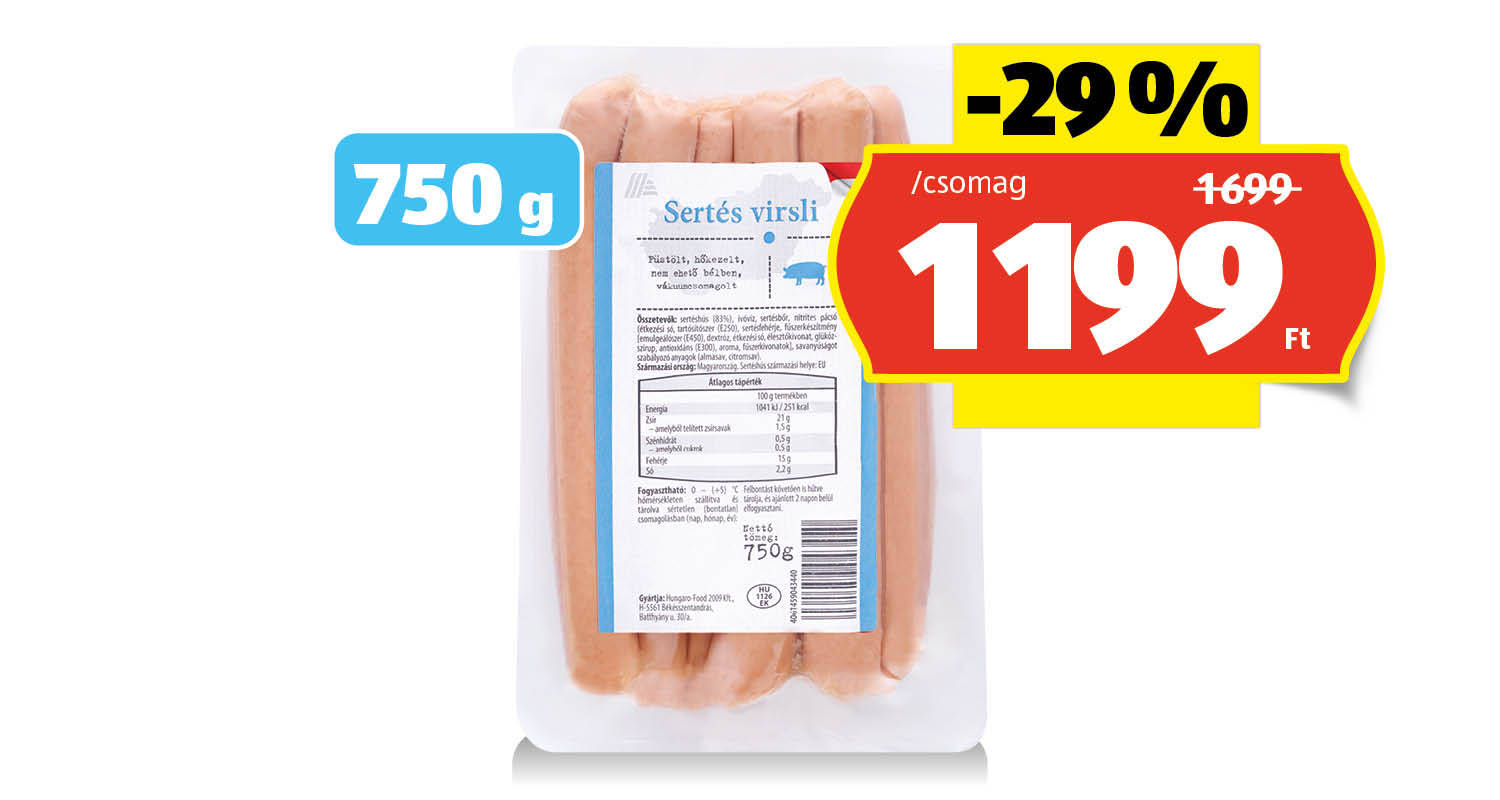 Sertésvirsli, 750 g/csomag