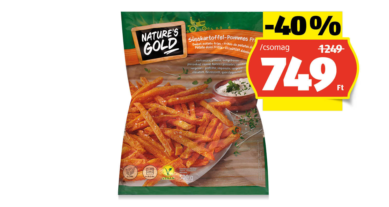 NATURE’S GOLD Édesburgonya-hasábok, 500 g/csomag