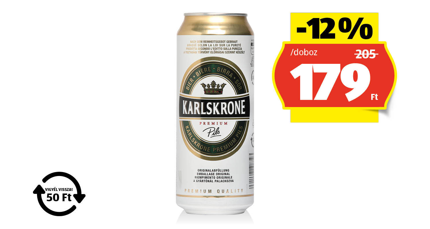 KARLSKRONE Prémium pils, 0,5 l/doboz