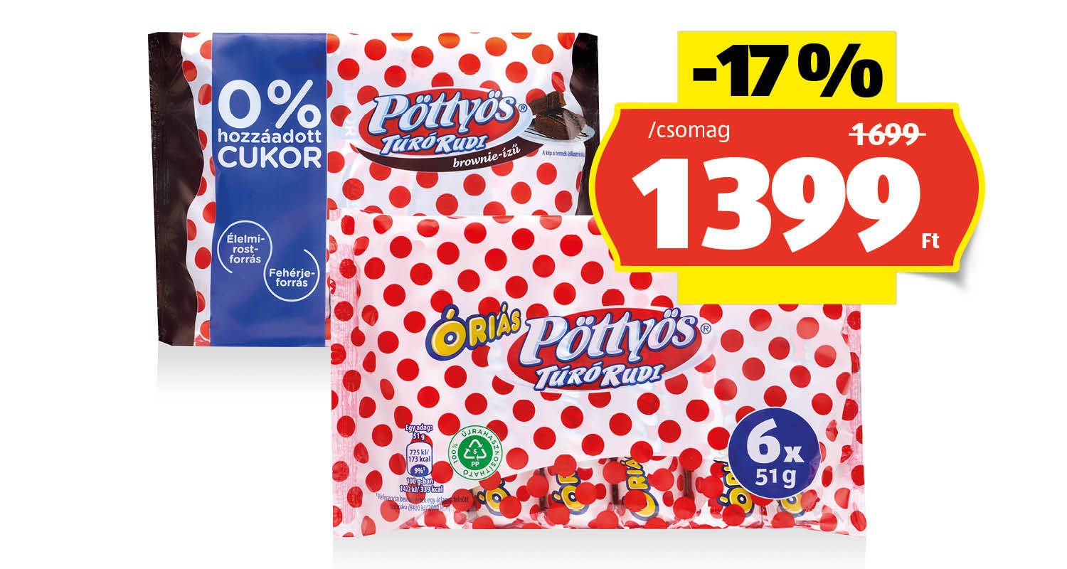 PÖTTYÖS Túró rudi, 6 x 51 g vagy 6 x 35 g/csomag