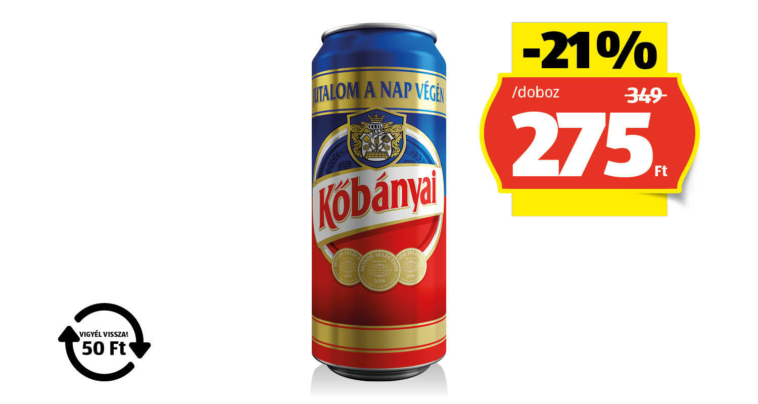 KŐBÁNYAI Világos sör, 0,5 l/doboz