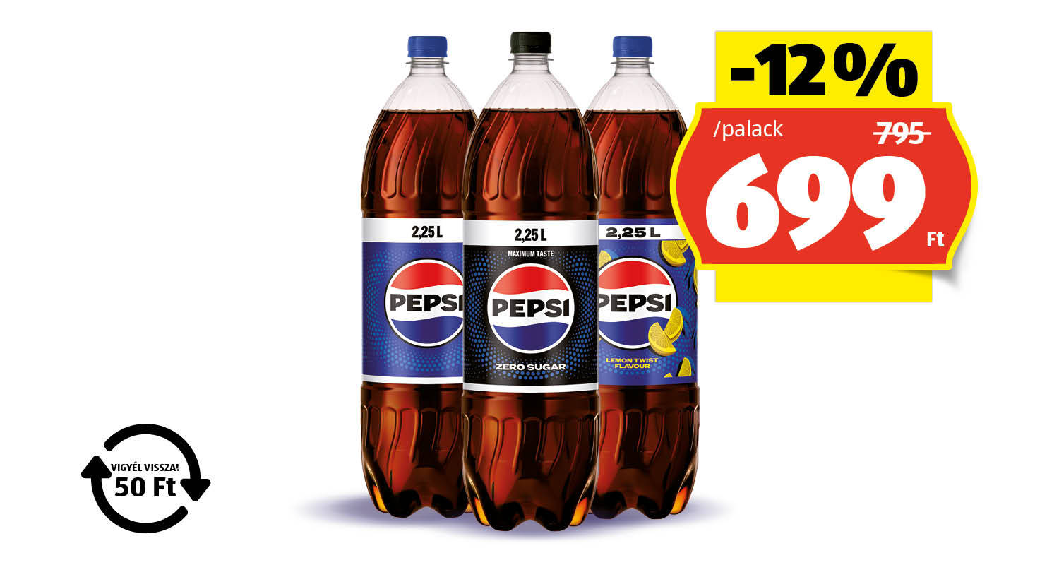 PEPSI Szénsavas üdítőital, 2,25 l/palack