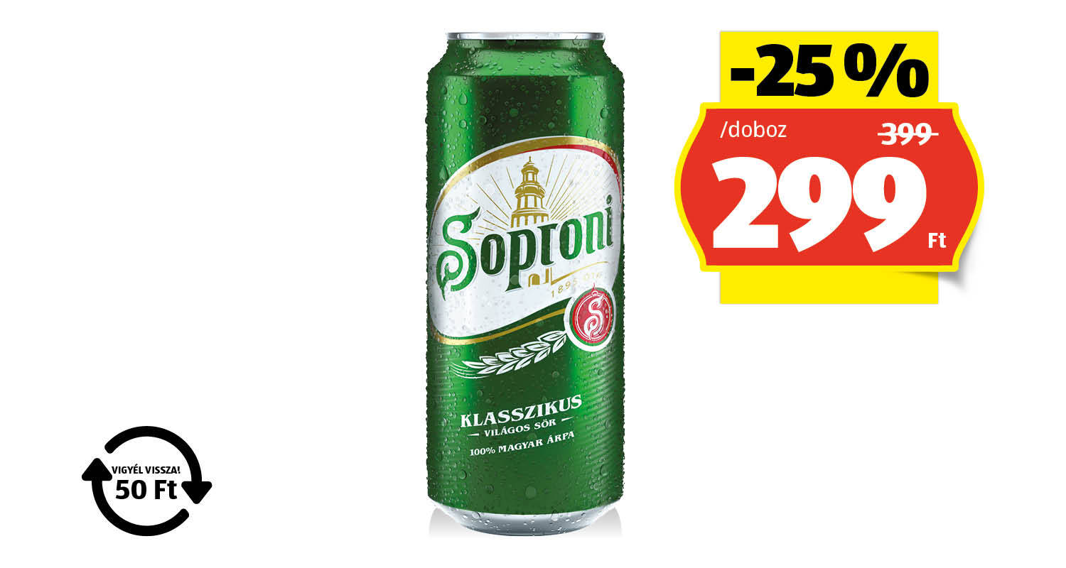 SOPRONI Világos sör, 0,5 l/doboz