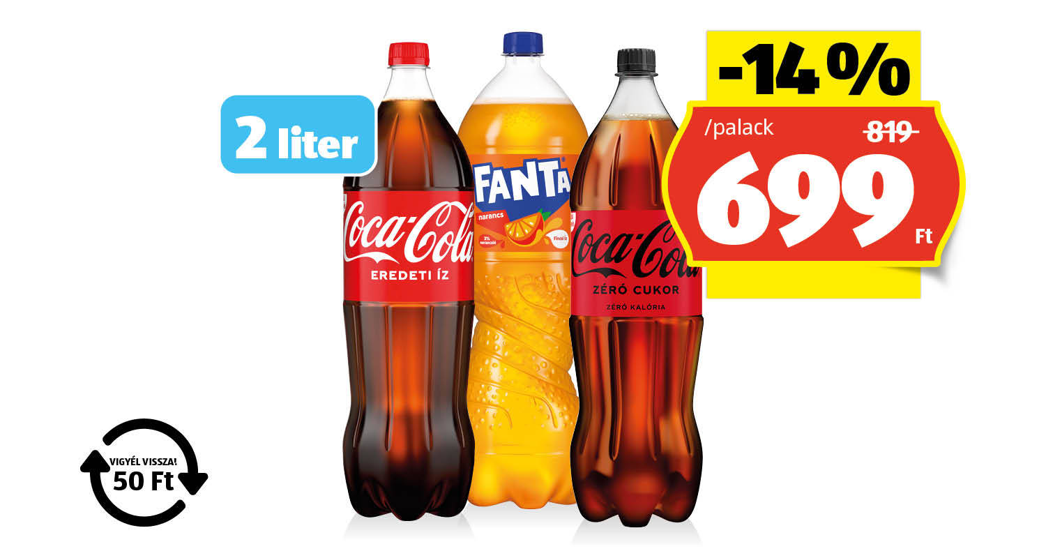 COCA-COLA / FANTA / SPRITE Szénsavas üdítőital, 2 l/palack