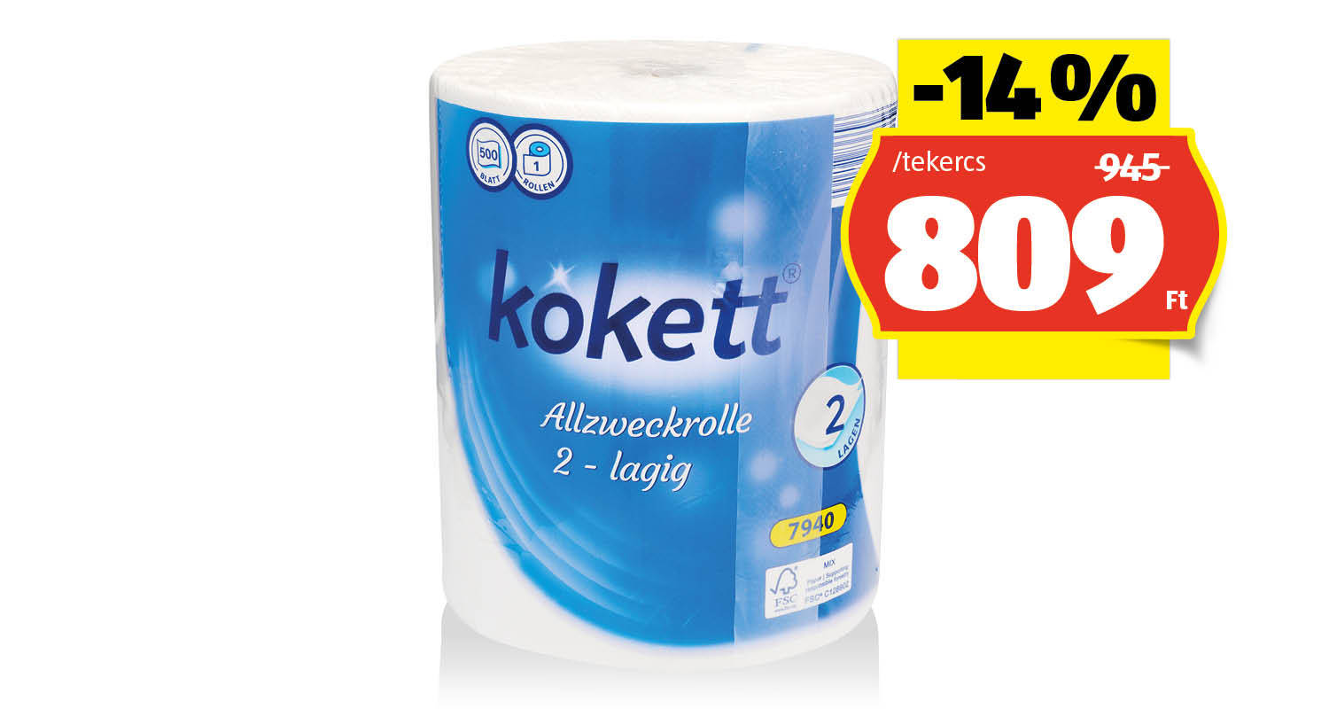KOKETT Papírtörlő, 809 Ft/tekercs