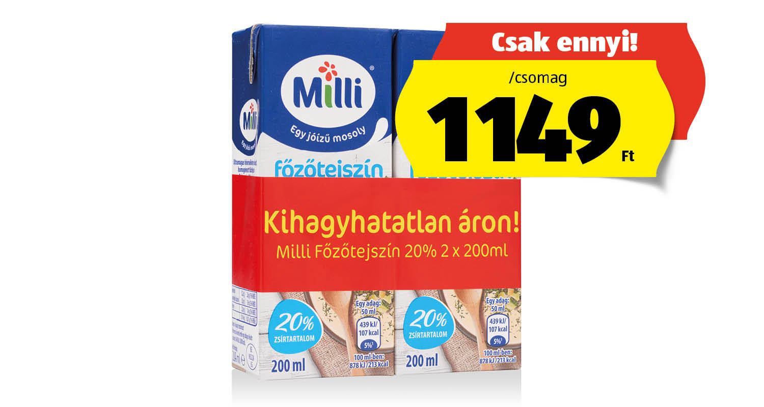 MILLI UHT főzőtejszín, 2 x 200 ml/csomag
