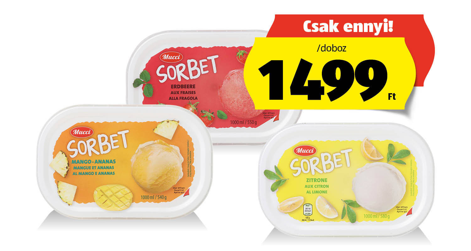 MUCCI Sorbet jégkrém, 1 000 ml/doboz