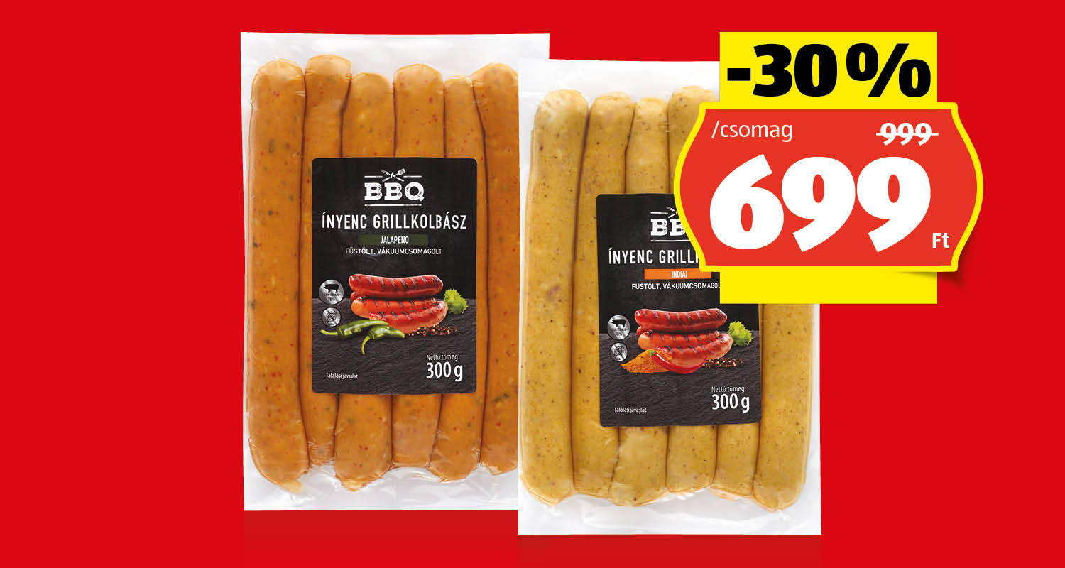 BBQ Ínyenc grillkolbász, 300 g/csomag