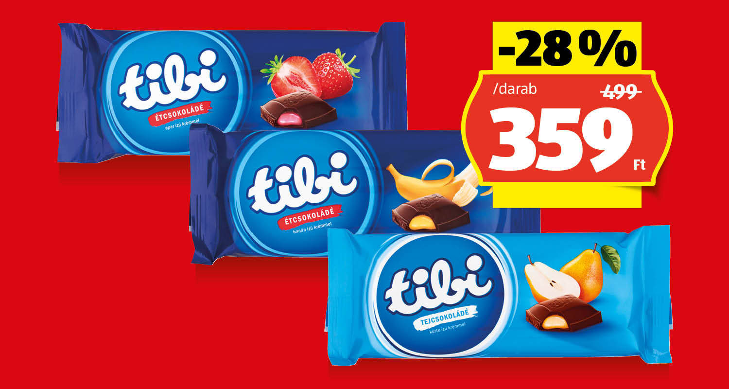 TIBI Táblás csokoládé, 90 g/darab