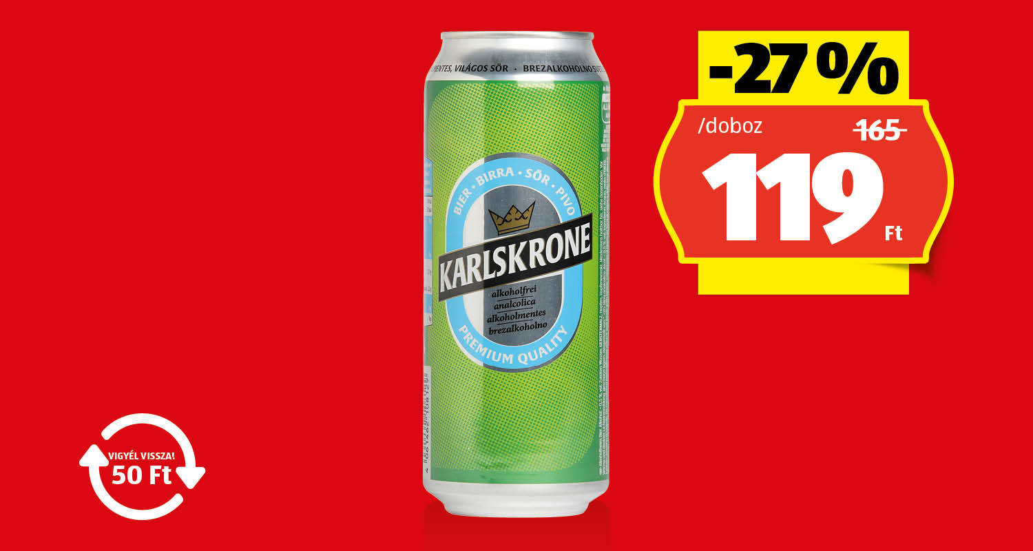 KARLSKRONE Alkoholmentes sör, 0,5 l/doboz