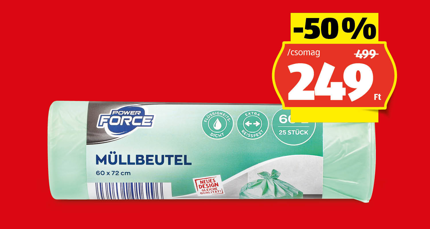 POWER FORCE Szemeteszsák, 25 darab/csomag