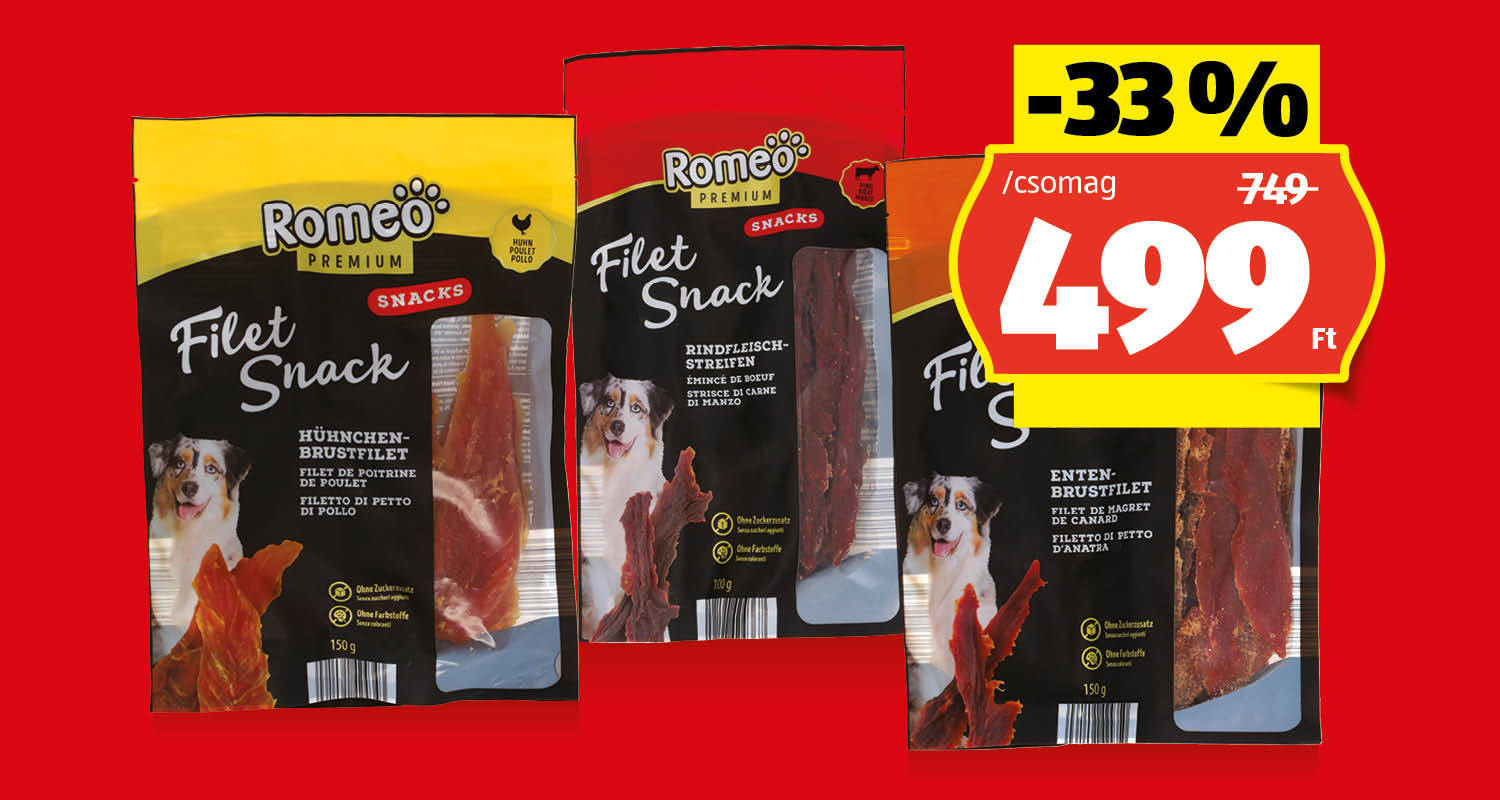 ROMEO PREMIUM Kutyasnack, 150 g vagy 100 g/csomag